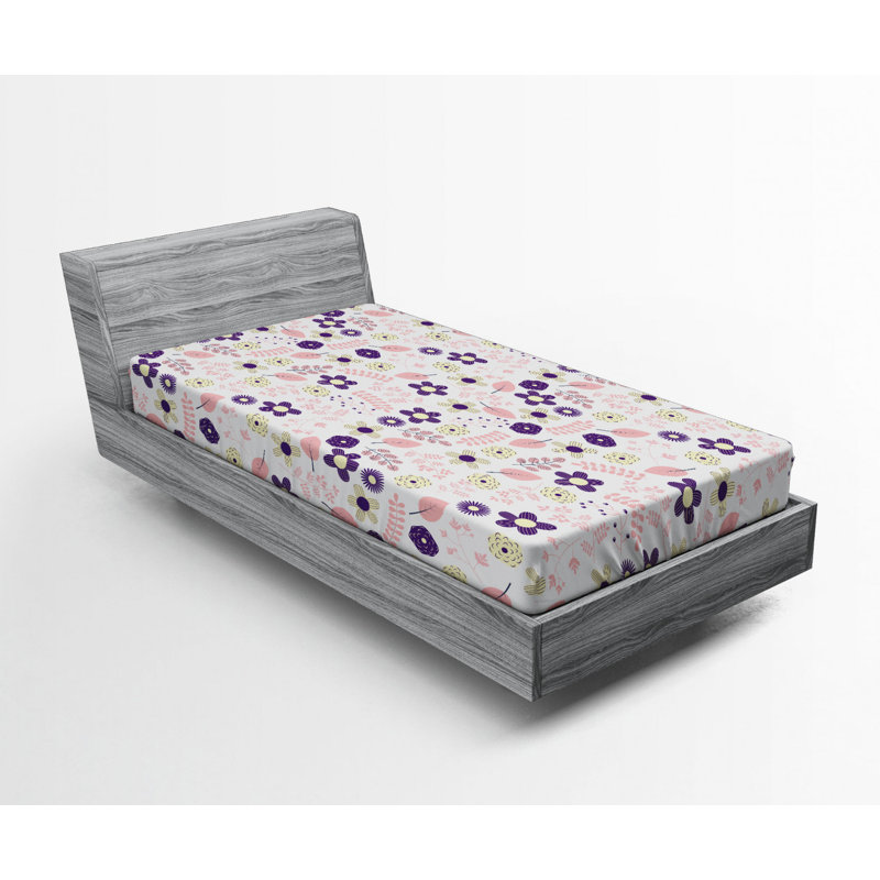 Microfiber Floral Fitted Sheet, Twin XL Fitted Sheet, Purple/Pink Floral