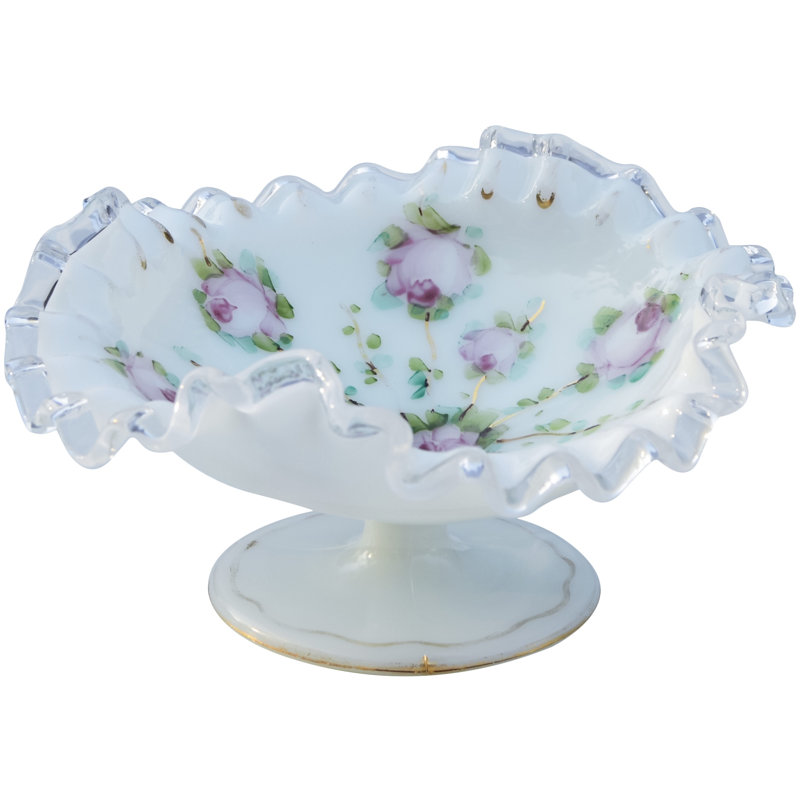 Bol en verre de style Mid-Century soufflé à la main et à volants Americana
