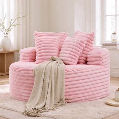 Chaise longue 54,5 po en velours côtelé rose rond sans assemblage