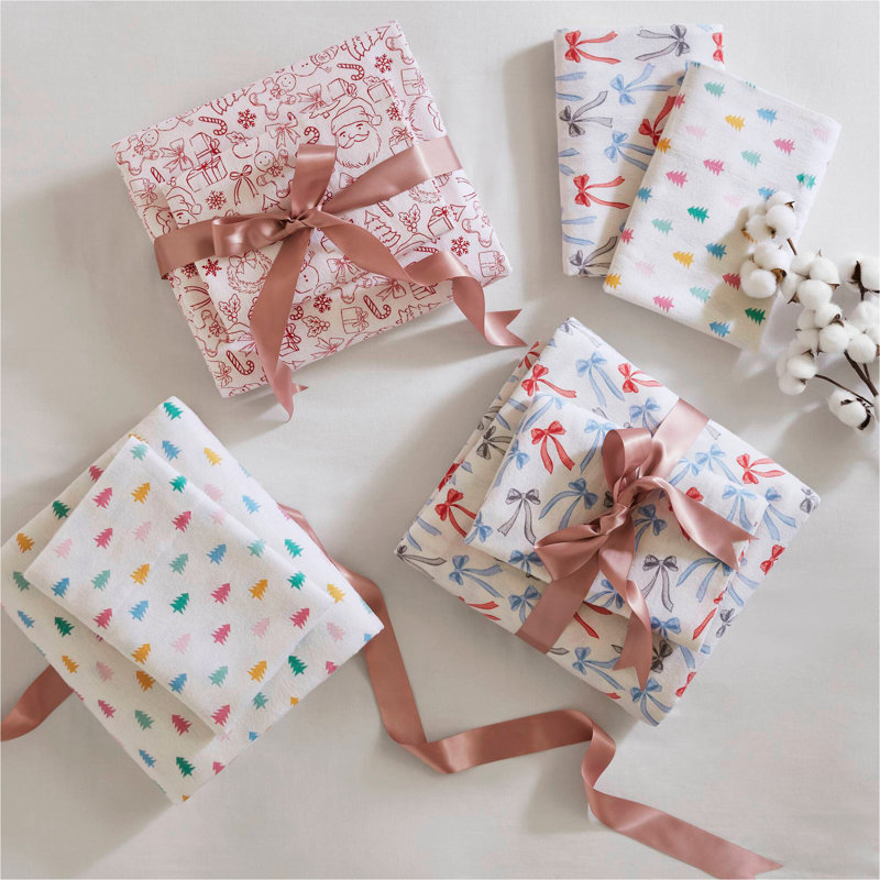 Ensemble de draps 4 pièces 100% coton, 4 pièces Doodles, Ensemble de draps pour grand lit avec 2 taies d'or