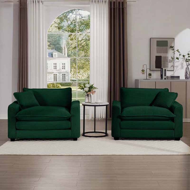 Fauteuil en velours côtelé 2 pièces, Vert
