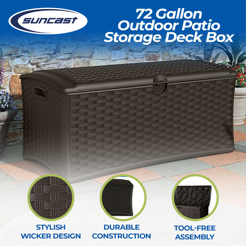 Suncast 47.5'' W 72 Gallons Water Resistant Resin Lockable Deck Box in Brown, 1