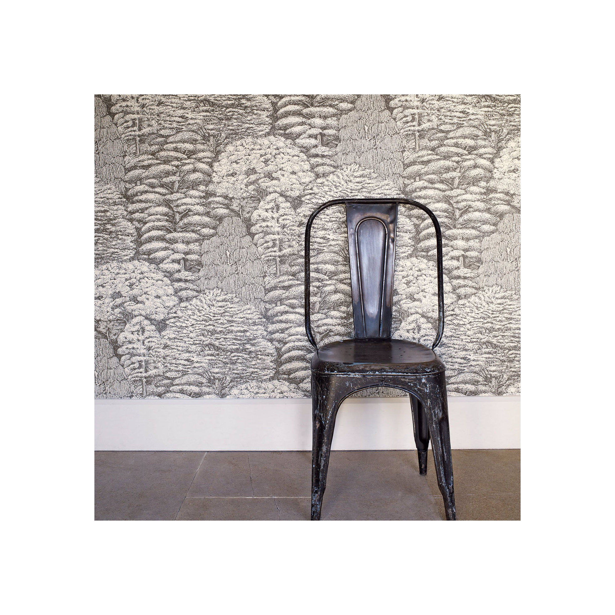 Woodland Toile Wallpaper, Ivory/Charcoal