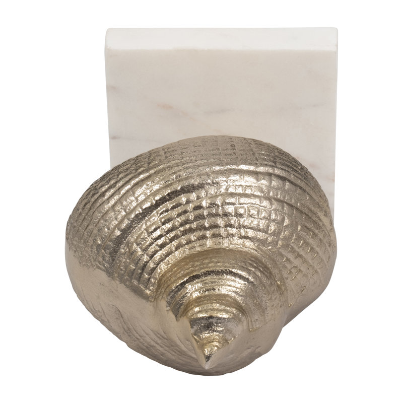 Figurine Metal and Marble Coastal Shell Design with Modern Spiraling Form on Solid Stone Base Inspired by Contemporary Nautical Trends in Mixed Materials Woods and Metals for Stylish Accent Decor