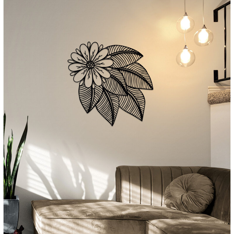 Flower and Leaves Metal Wall Hanging Decor, Floral Metal Wall Art for Home & Office Decor or Gift, Shiny Silver