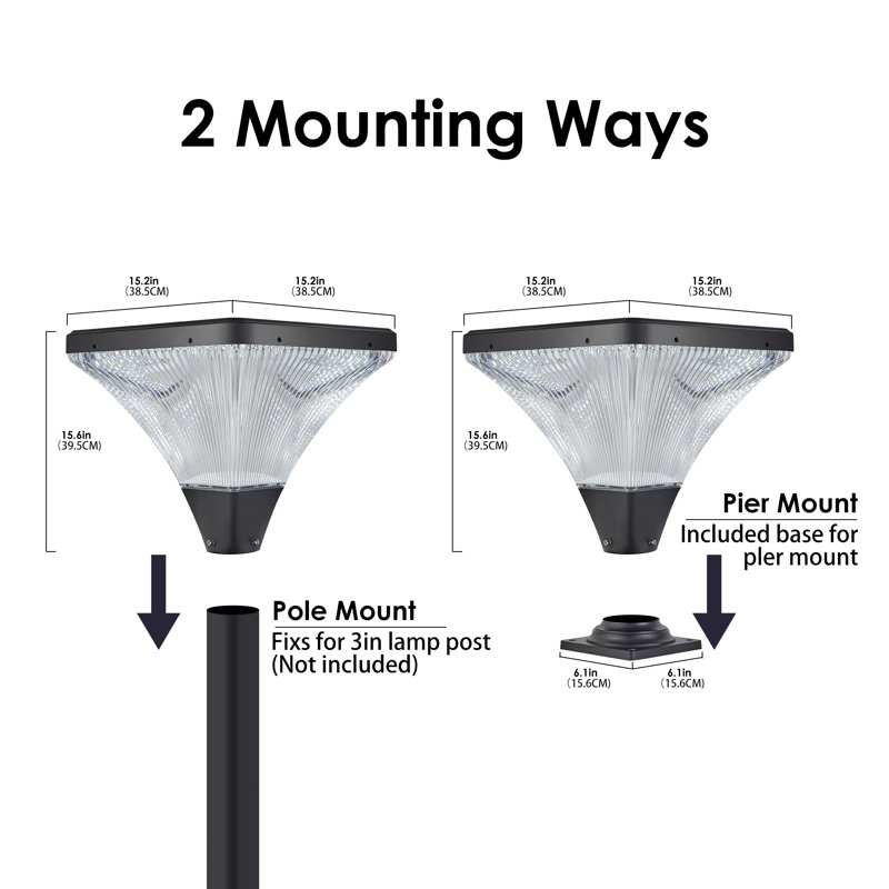 Tête de lampadaire solaire 15 ", décoration de jardin noir