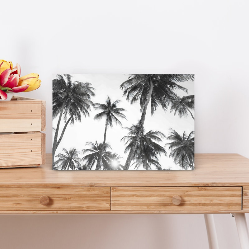 Art mural abstrait tropical tropical BW, H 12 po x l 18 po, Black/Gray