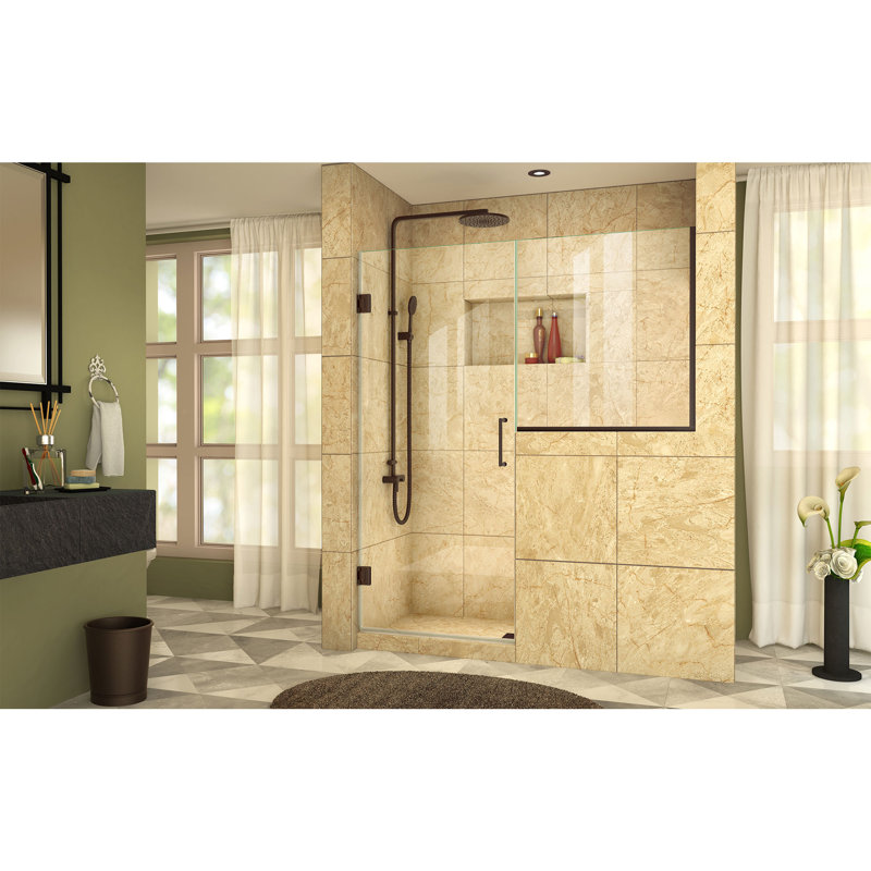 Unidoor Plus 58" W x 72" H Pivot Frameless Shower Door with ClearMax™ Technology, Oil Rubbed Bronze