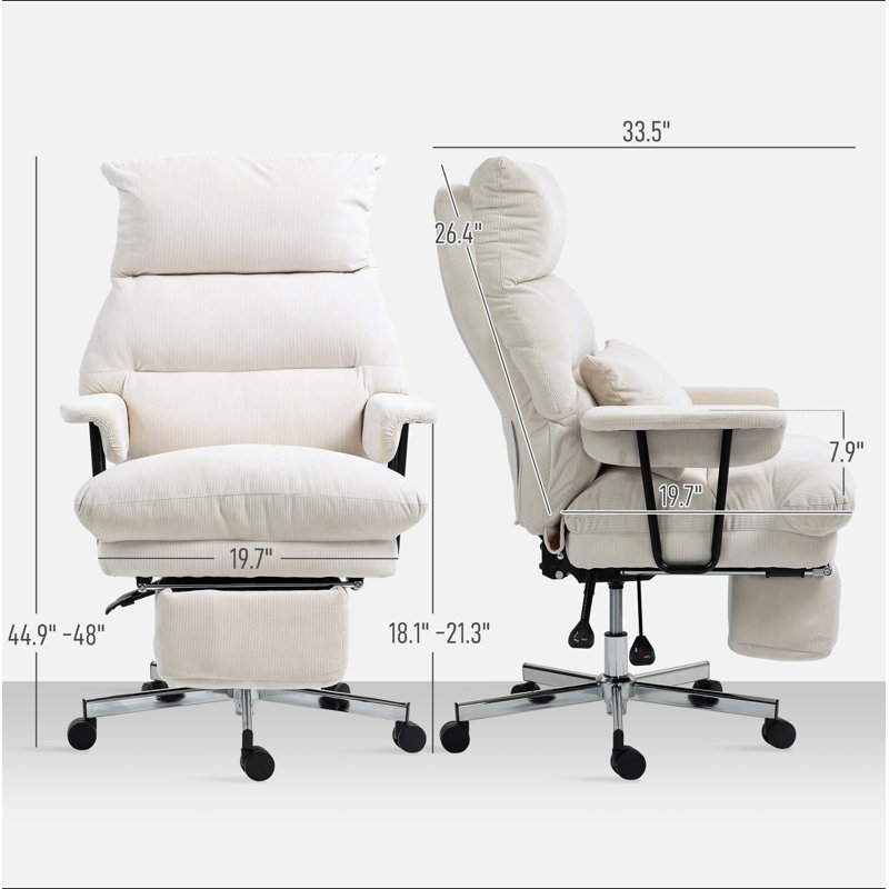 Chaise de bureau rembourrée avec support lombaire, Blanc, crème