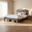Structure de lit plateforme en bois avec tête de lit à DEL avec rangement et 2 ports USB, silencieux, aucun sommier nécessaire et outil d'assemblage facile, grand rangement sous le lit-1091013488-1078529437