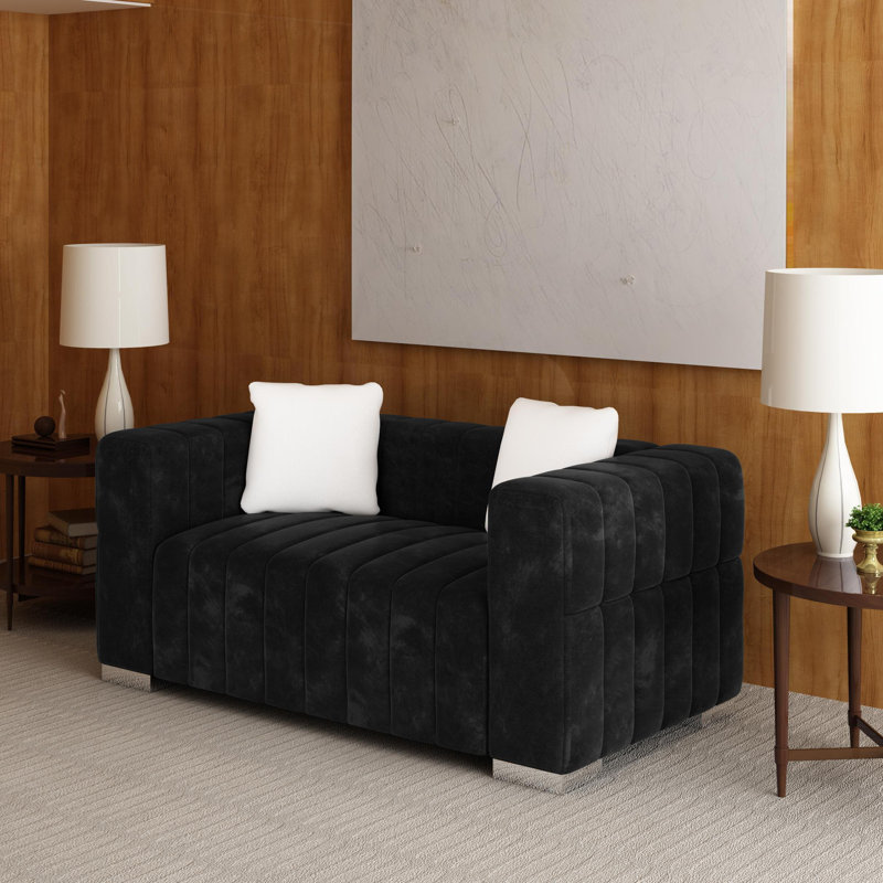 Causeuse en velours Charlesworth, Argent argent, Noir