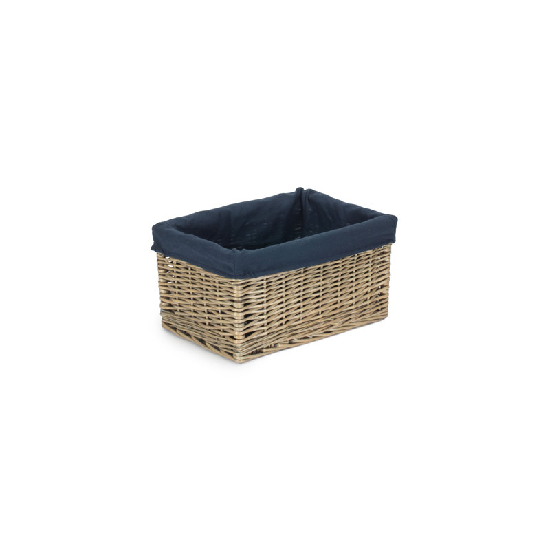Lily Manor Wicker Storage Basket with Lining , 20cm H x 37cm W x 25cm D, Antique Wash/Navy