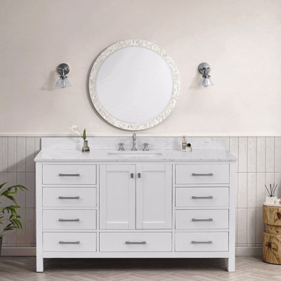 Meuble-lavabo autoportant simple avec comptoir, armoire de rangement en bois massif