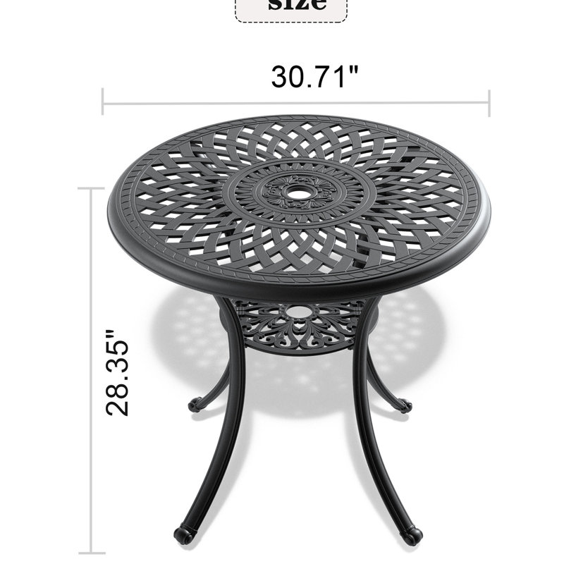 30.71-inch Cast Aluminum Patio Dining Table With Black Frame and Umbrella Hole