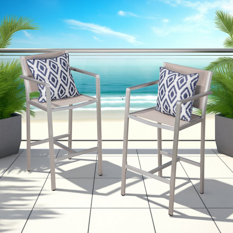 Set of 2 Barstool Pair - 45" Tall Aluminum Frame Stools with Weather-Resistant Mesh Seating