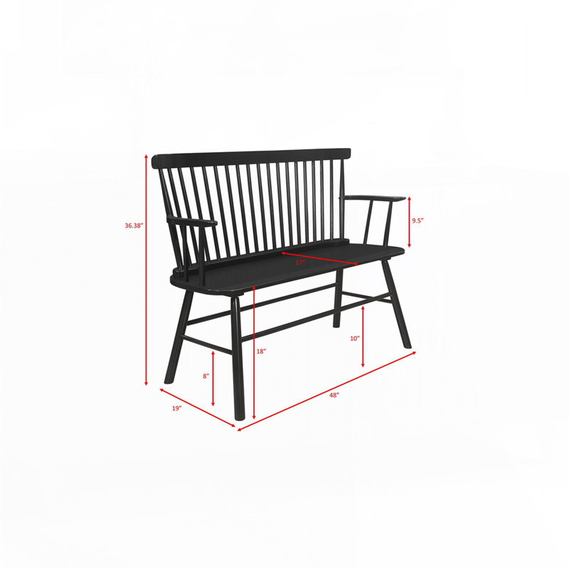 Banc à dossier en bois rétro Vintage, Noir