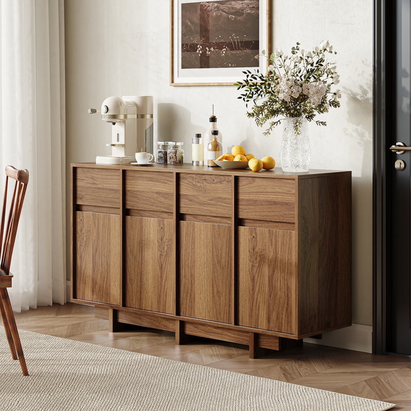 Delano 55.1‚Äù W Sideboard With 4 Cabinets, Buffet Cabinet With 4 Drawers, Large Storage Space, Brown