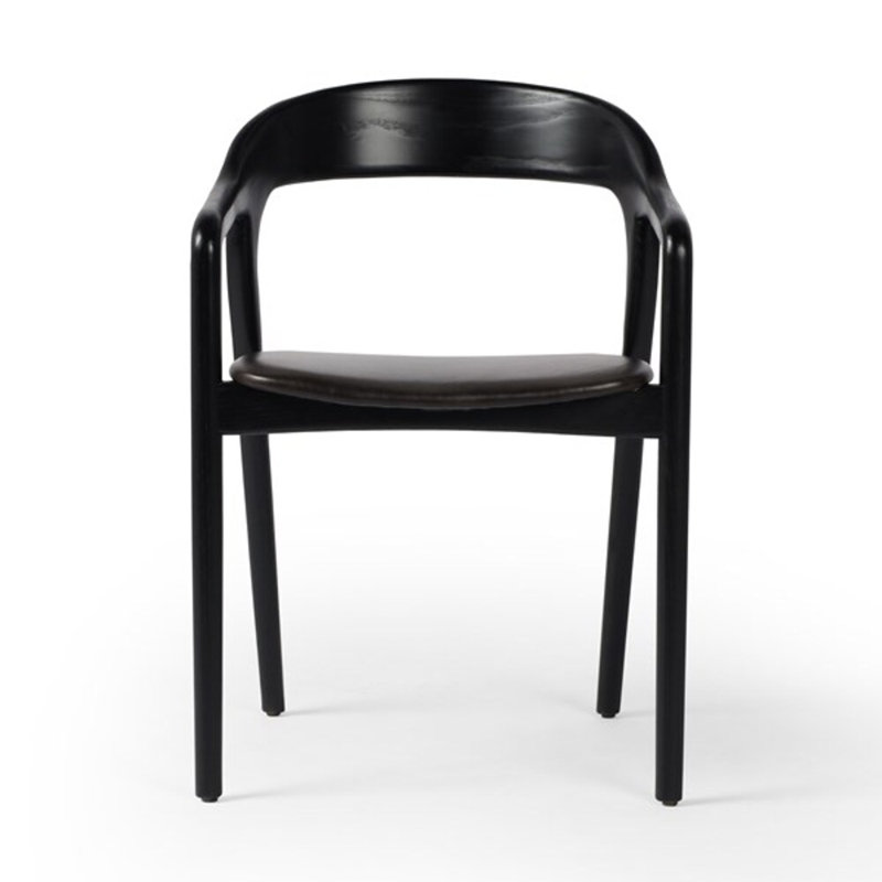 Amare Dining Armchair, Sonoma Black Genuine Leather, Black