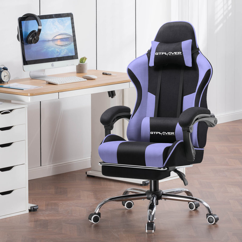 LUCKRACER Adjustable Reclining Ergonomic Swiveling PC & Racing Game Chair with Footrest, Purple, Fabric