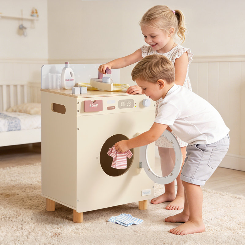 Machine à laver pour enfants Pretend, machine à laver réaliste avec tambour rotatif, commandes interactives, accessoires inclus