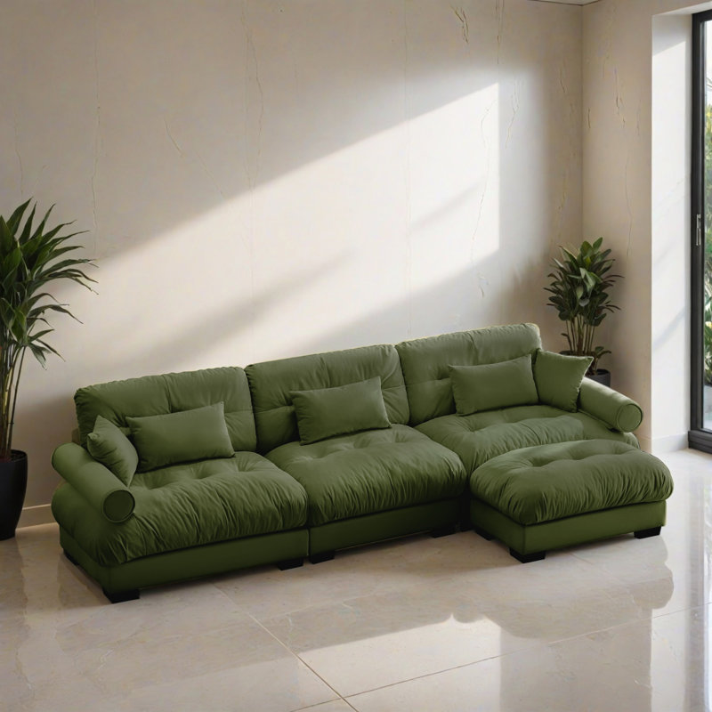 Canapé-lit modulaire 4 pièces pour salon, Velours vert olive