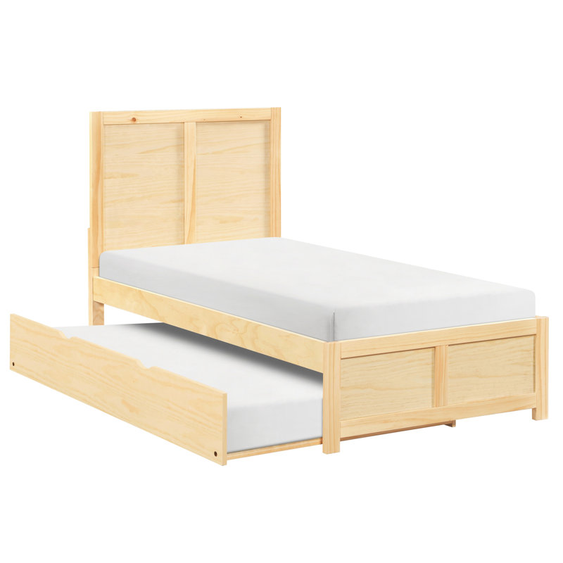 Lit simple contemporain avec lit gigogne, finition pin, cadre livré et traverses, lit gigogne inclus, convient au style chambre à coucher côtière