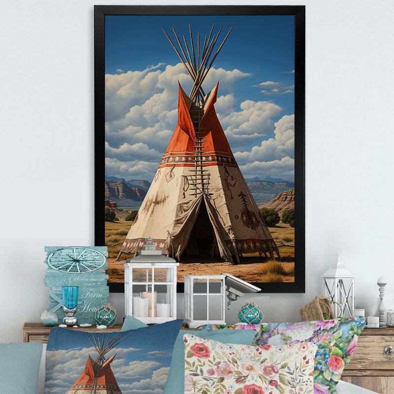 Coral Native Tipi Sage Wisdom - Cityscapes Canvas Art Print, Cadre photo noir, H 20 po x l 12 po x P 1 po