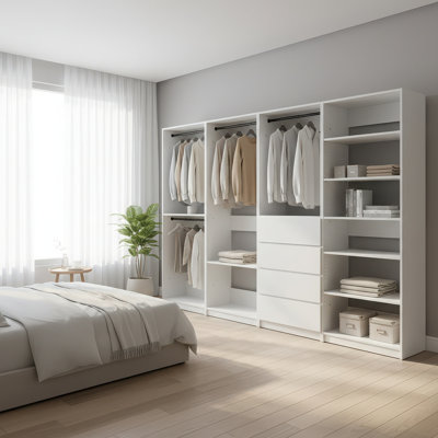 White Freestanding Walk in Wood Closet System