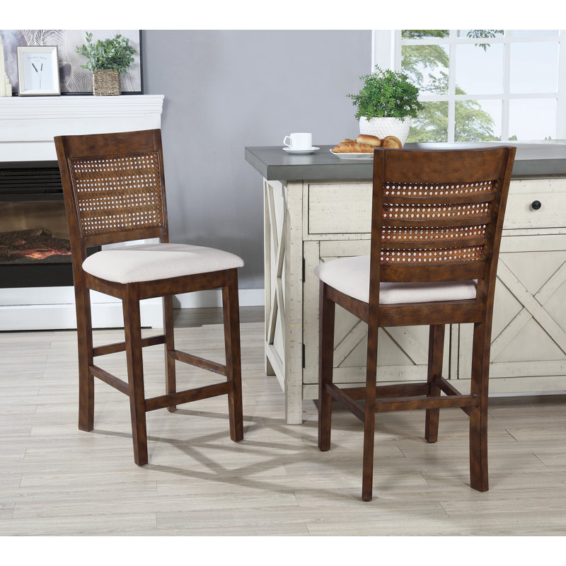 Ameiyah Upholstered Counter Stool with Solid Wood Frame, Burnt Brown