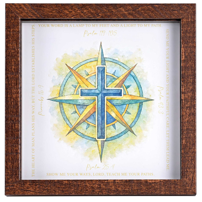 Art encadré «Blue Cross Your Word A Lamp», Bleu / Jaune / Blanc, H 9 po x l 1,38 po x P 9 po