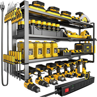 Heavy Duty Wall Mount Power Tool Organizer with Built In Charging Station