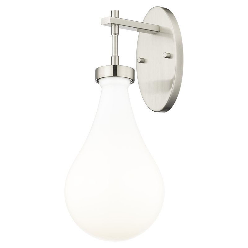 Downtown Urban - Edwa - 1 Light Wall-mounted Sconce - Glass Shade, Gloss White, Satin Nickel, 17.5" H x 7" W x 7.38" D