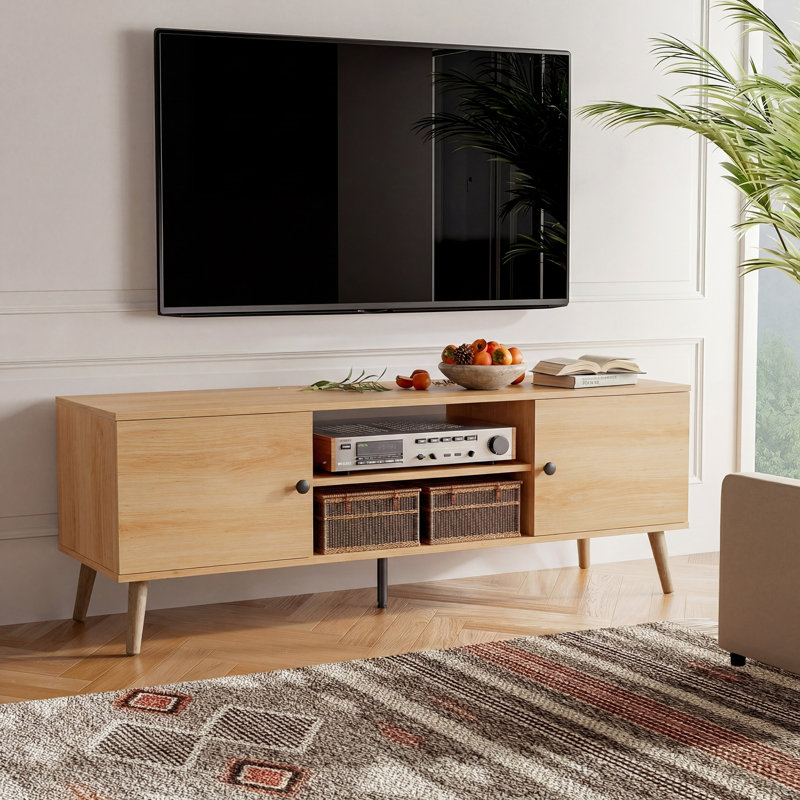 Meuble télé 65 po avec tablettes réglables Josebe, Bois jaune