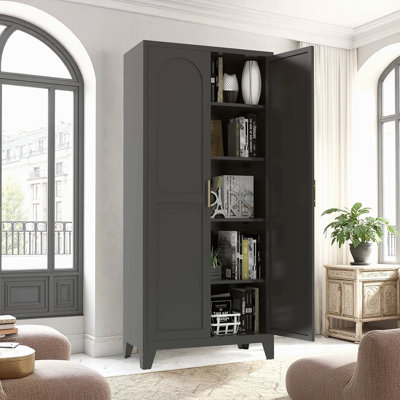 Armoire de rangement 71 po à 2 portes galbées, armoire de rangement en métal avec portes et tablettes réglables, pour chambre à coucher, salon, cuisine