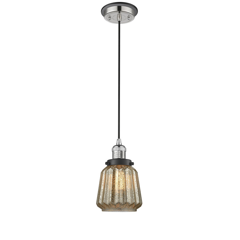 Luminaire suspendu géométrique 1 lumières simple Vinson, Nickel poli et décorations noir mat, Transparent
