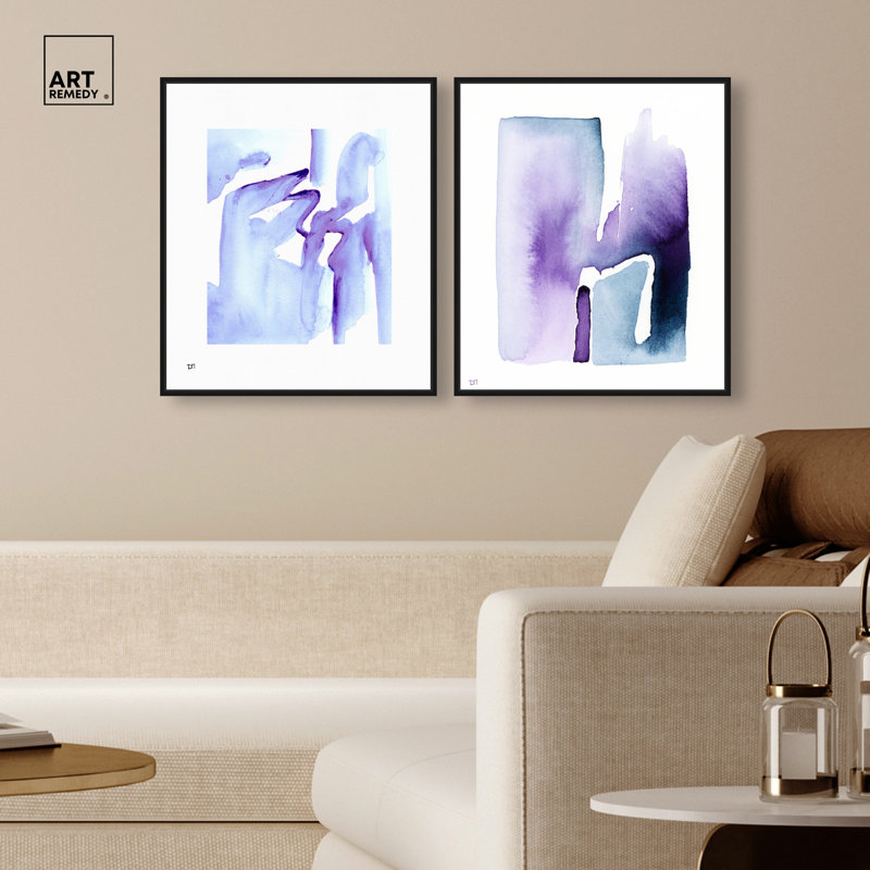 "Violetas and Blue Hues", reproduction d'art sur toile encadrée par Art Remedy, cadre noir, 20 x 24, Cadre en toile noire