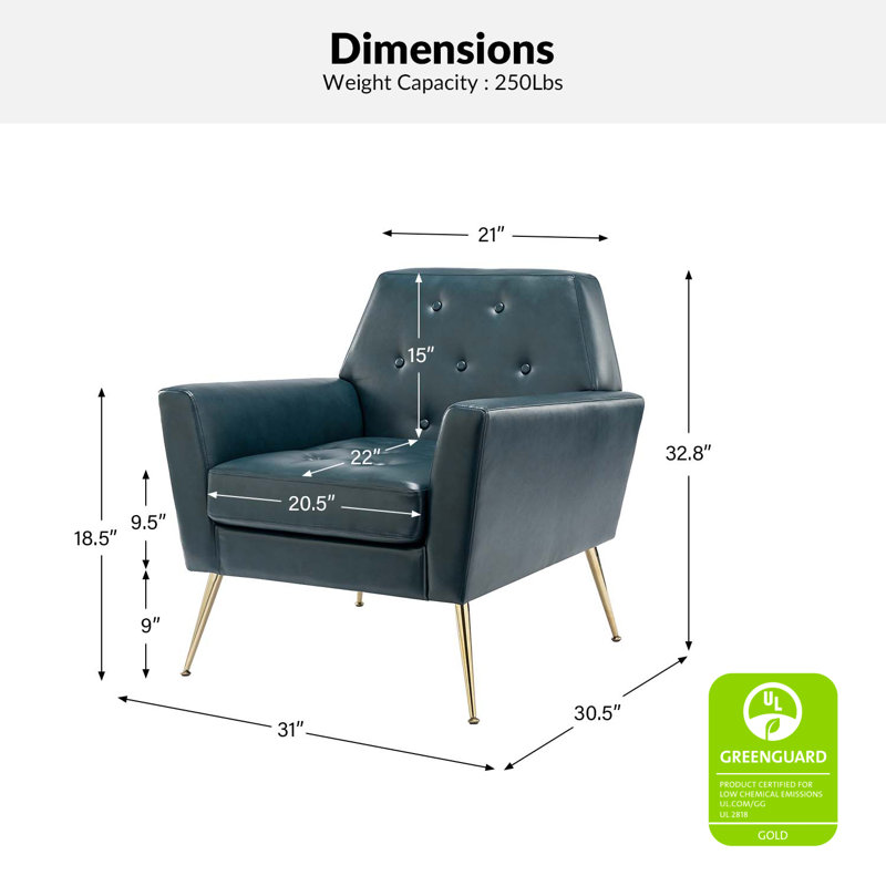 Johan Armchair With Tufted Back, Turquoise Faux Leather