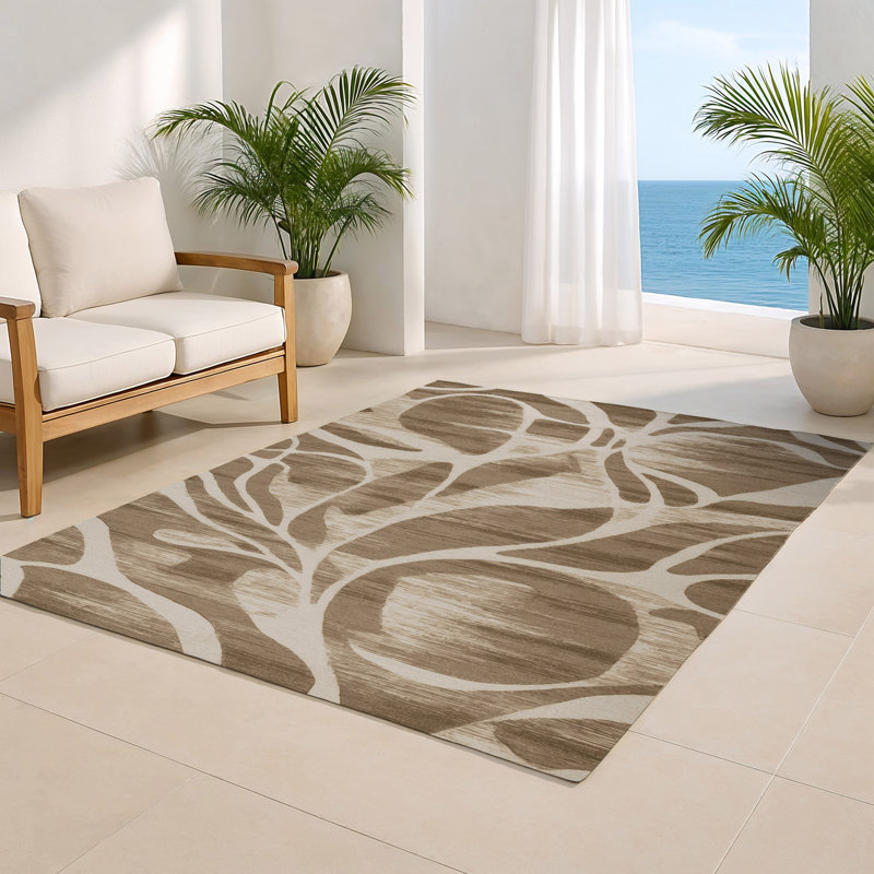 Tapis beige abstrait intérieur et extérieur, Rectangulaire 8 pi x 10 pi