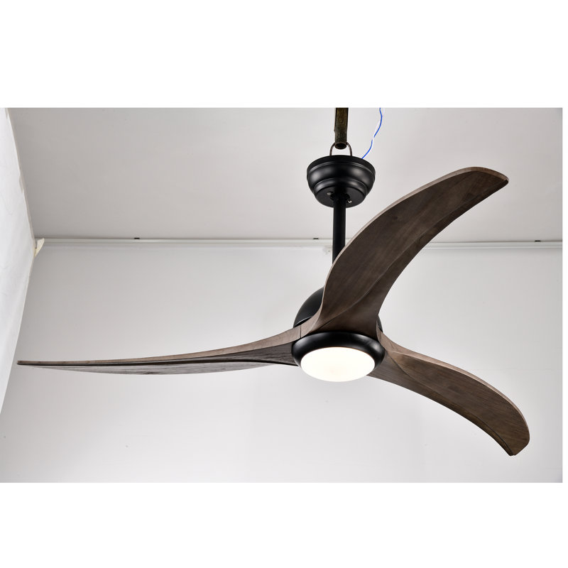 52'' Solid Wood Ceiling Fan with LED Lights, Matte Black with Espresso Blades