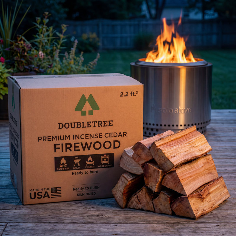 Double arbre - Bois de chauffage en cèdre encens de qualité supérieure séché au four (bûches de 16 pouces) (comprend un allume-feu) - 2,2 pieds cubes