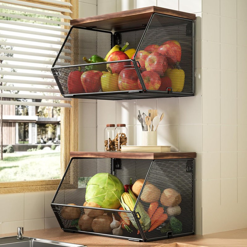 Ensemble de 2 tablettes de cuisine empilables pour les collations, les oignons et les pommes de terre