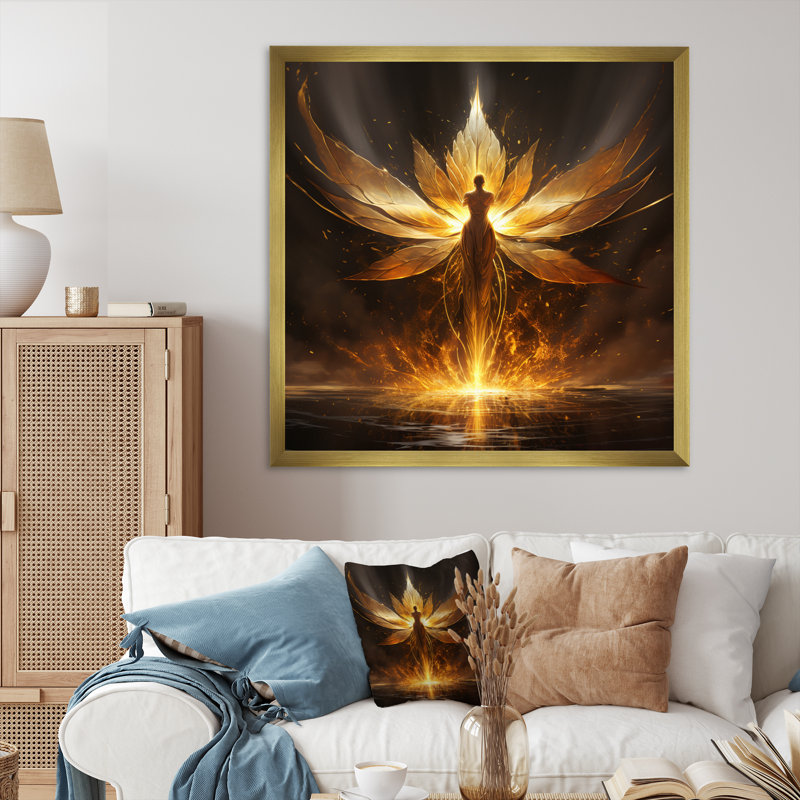 Glorious Ascendant Golden Angel sur toile, H 30 po x l 30 po x P 1 po, Cadre doré à une seule photo