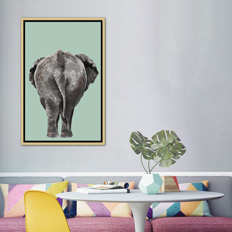 Art de bout éléphant, H 60 po x l 40po x P 1,5 po, Toile encadrée d'or