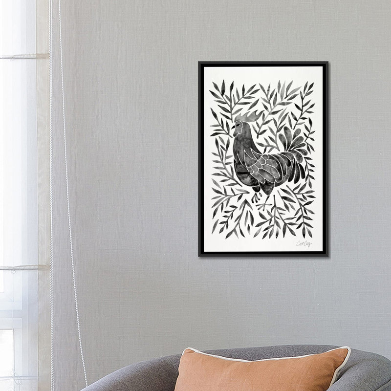 Strickler " Black Rooster " by Cat Coquillette, 26" H x 18" W x 1.5" D, Black Framed Canvas, No Mat