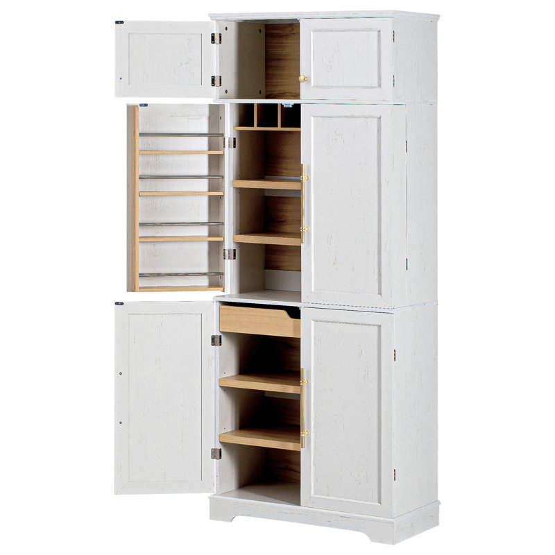 Grand garde-manger de style campagnard 78,2 po avec 8 tablettes de porte, Blanc