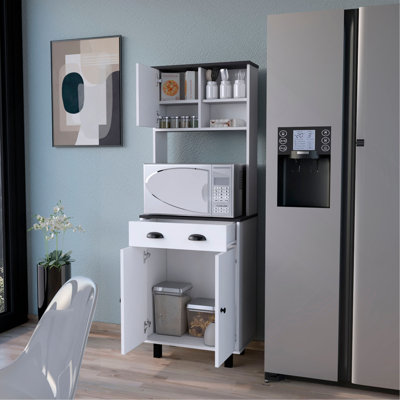 Garde-manger avec rangement spacieux, 2 tablettes ouvertes, 1 tiroir, 1 armoire, 2 tablettes