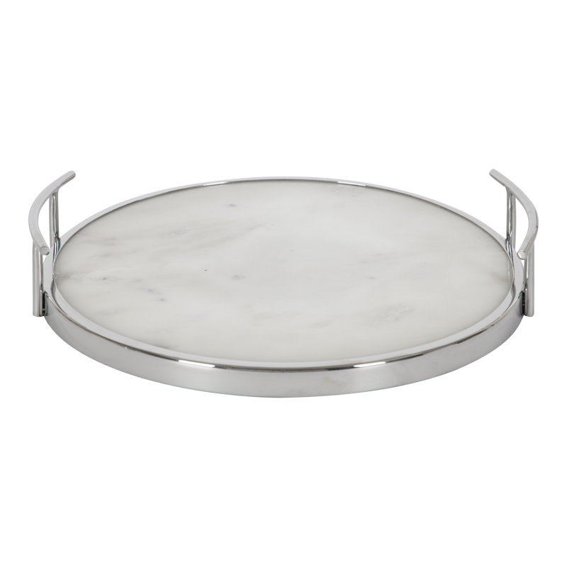 Coss Marble Tray, White Marble/Silver