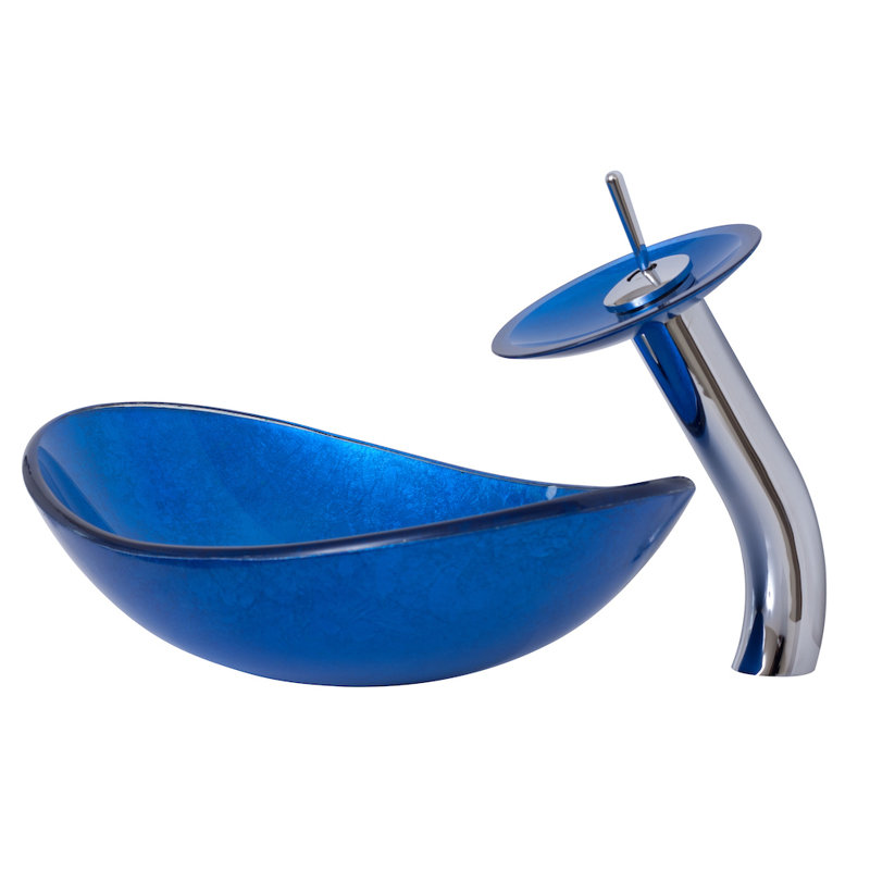 Novatto 13.5'' Glass Oval Bathroom Sink with Faucet, Chrome