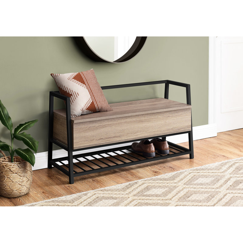 Modern Entryway Bench With Shoe Rack, 42" Rectangular, Taupe, Black Metal Taupe For Entryway, X 16", Storage Compartment,