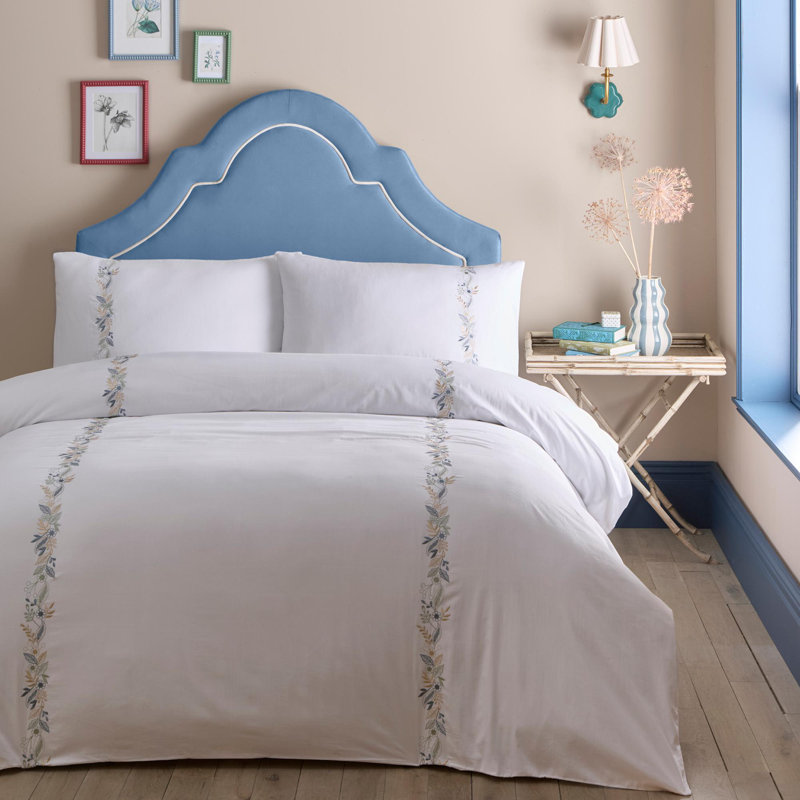 Julianna Embroidery Cotton Floral Duvet Cover Set with Pillowcases Included, Double Duvet Cover Set + 2 Pillowcases